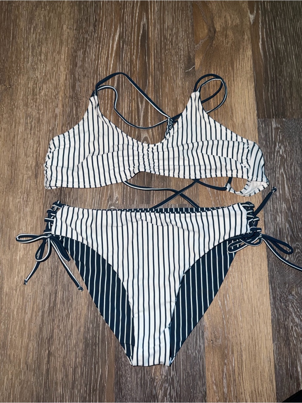 Striped Black & White Tie-Side Bikini Set